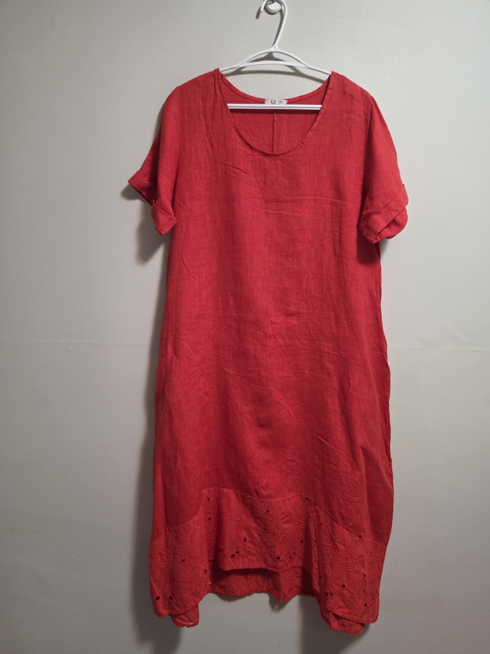 Rosemarine Red 100% Linen Eyelet Hem Tunic Dress Size Large